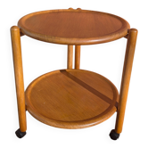 Table d'appoint 2 plateaux sur roulettes, pliante, bois clair (hêtre/c