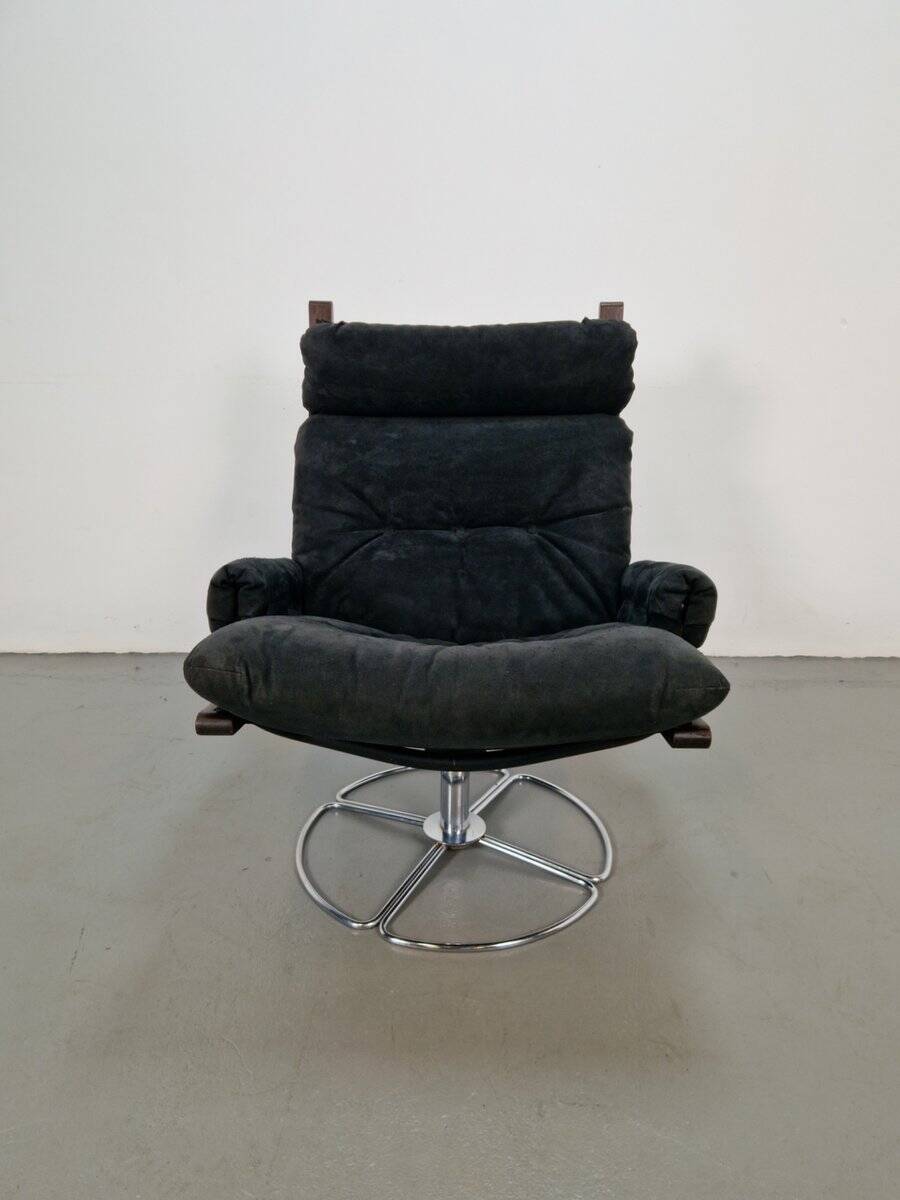 Vintage Black Alcantara Lounge Chair by Bruno Mathsson for Dux, 1960s
