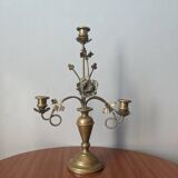 Antique candle holder old brass sunflower baroque countryside three branches