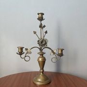 Antique candle holder old brass sunflower baroque countryside three branches