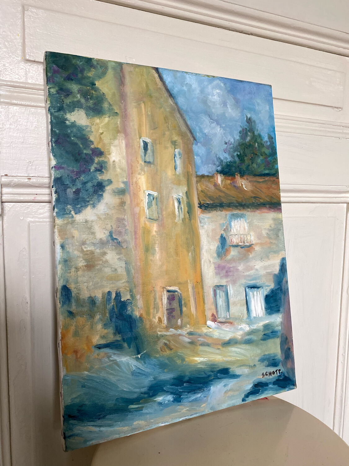 Contemporary painting colorful village