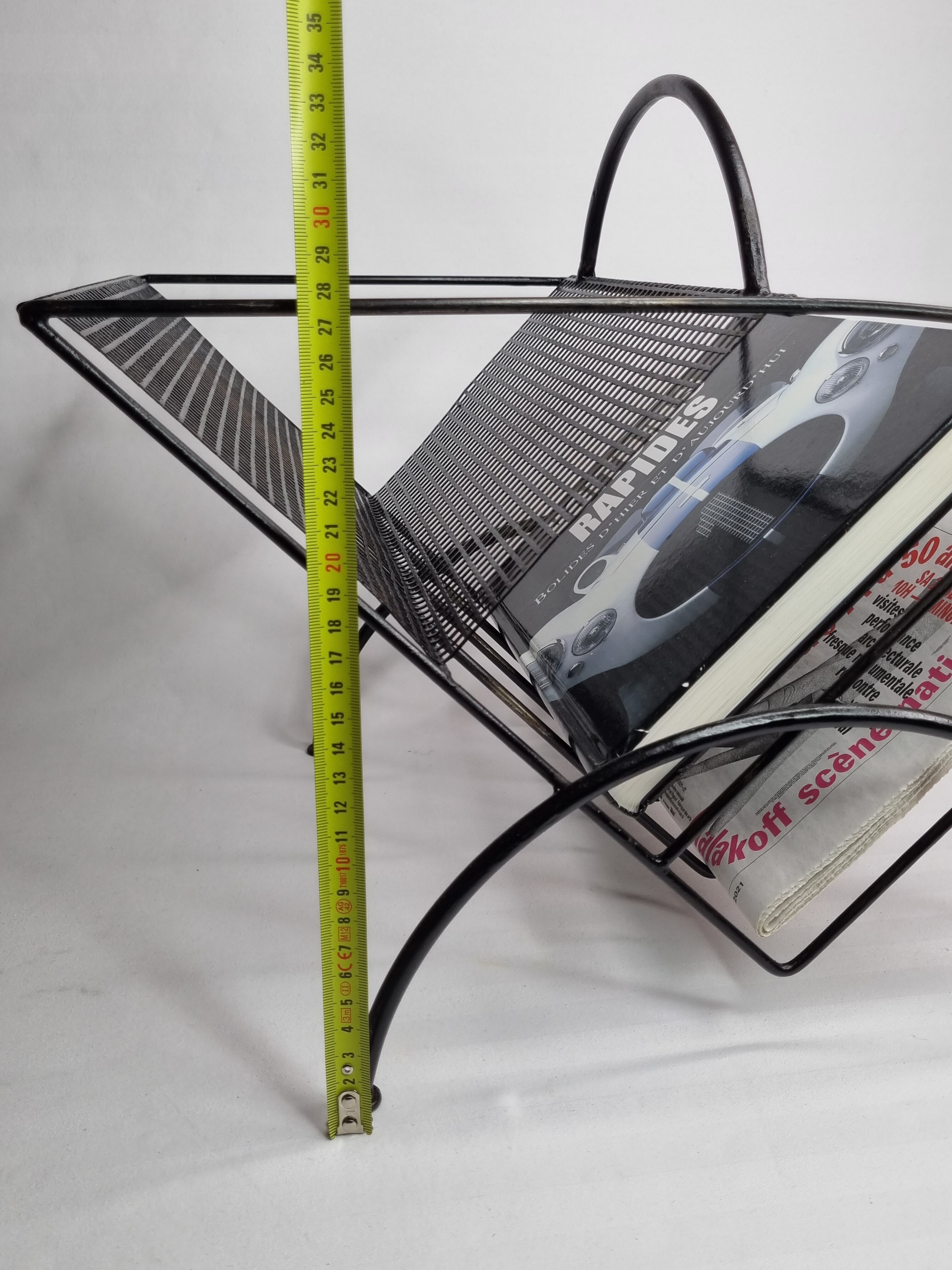 Vintage magazine holder in steel and perforated metal