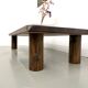 Modernist coffee table in solid elm, cylindrical pine base, 1970s.