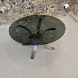 Table basse vintage en métal et verre fumé, 1970