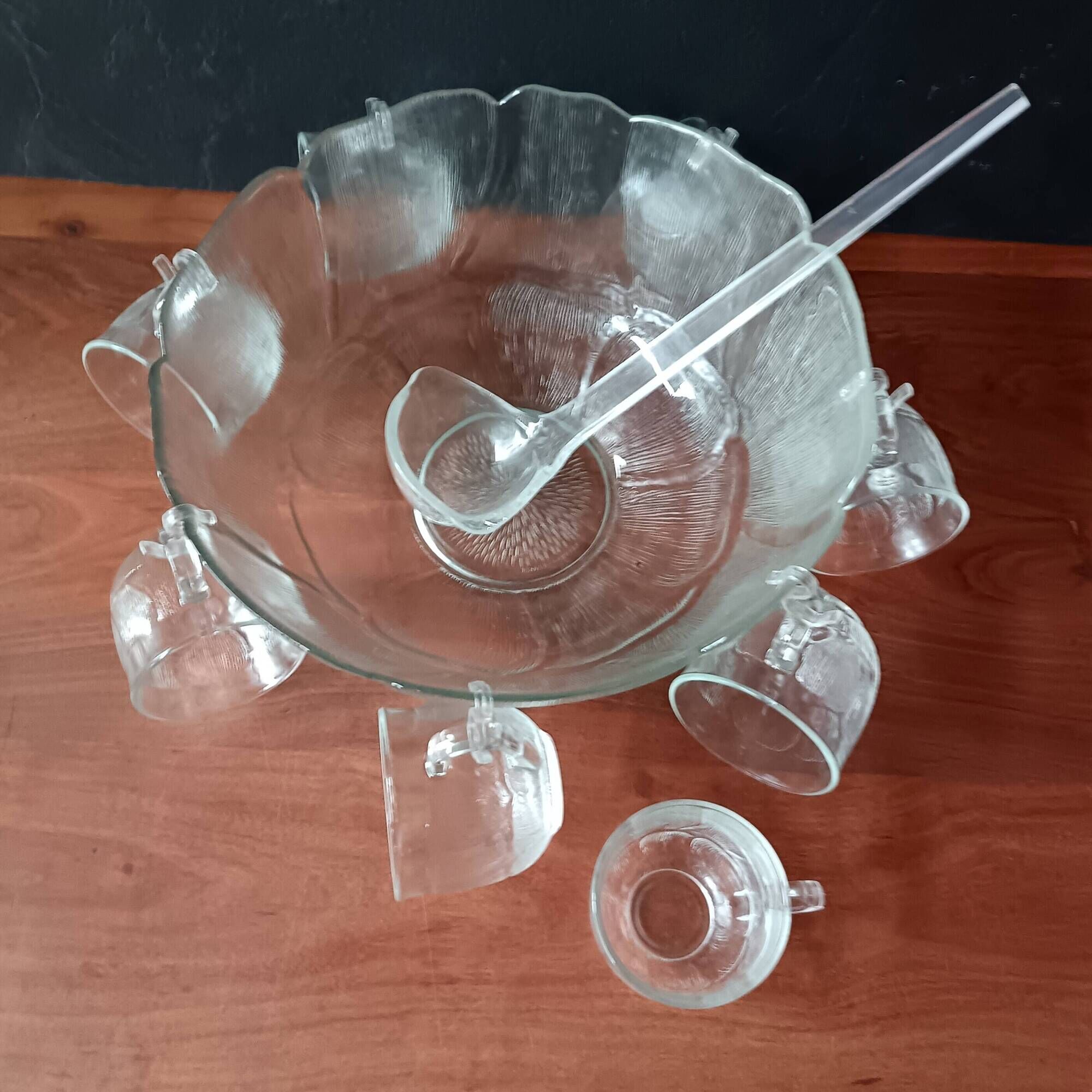 Punch service, salad bowl, 8 vintage glass bowls, Primavera Italy