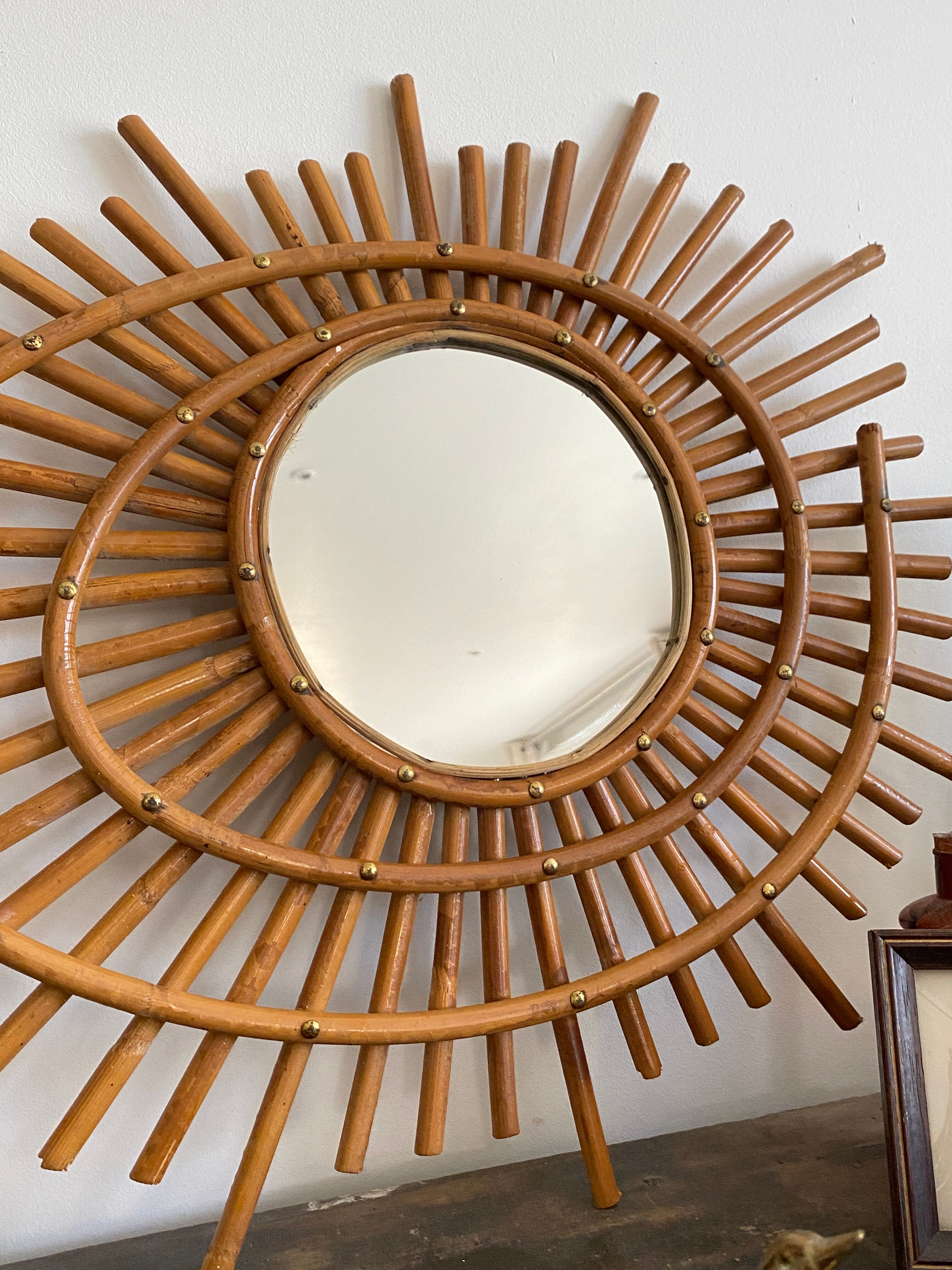 Old rattan mirror sun ORTF vintage