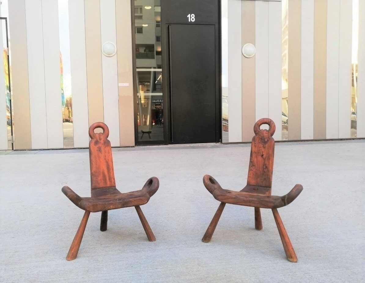 Paire de tabourets de traite brutalistes