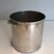 Cylindrical Silver-Plated Champagne Bucket with Small Leaf-Shaped Handles.