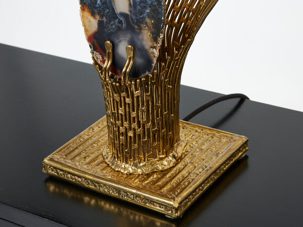 Lampe laiton pierres par Henri Fernandez pour Maison Honoré 1970
