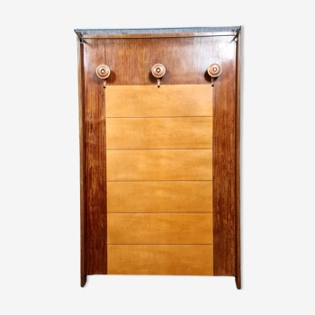 Porte manteau époque art déco en acajou et bois clair vers 1940