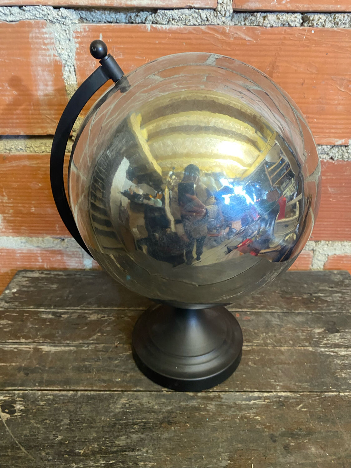 World Map Globe Earth Planet Chrome Metal + Black Design Stand