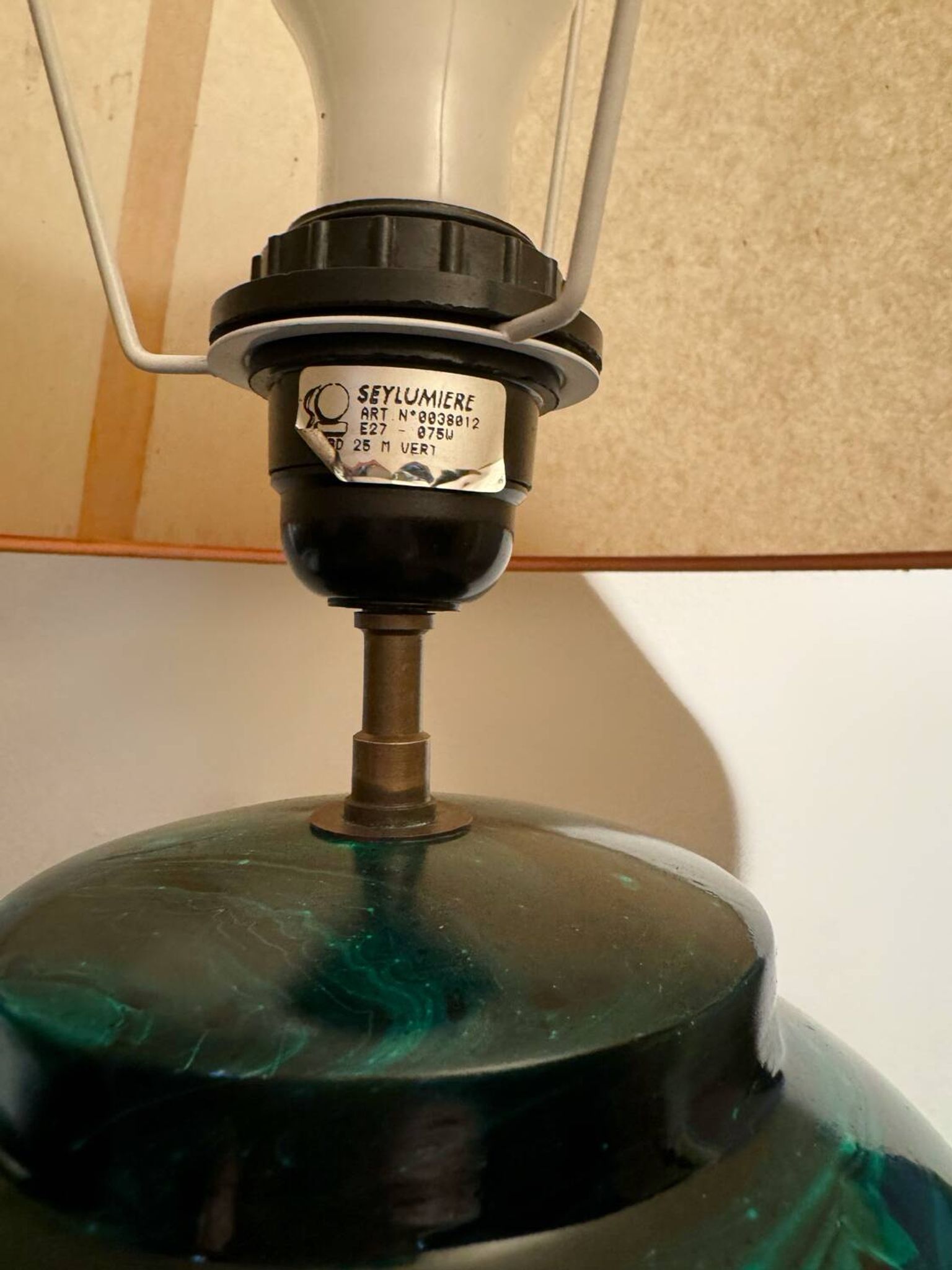 80s faux malachite ceramic lamp