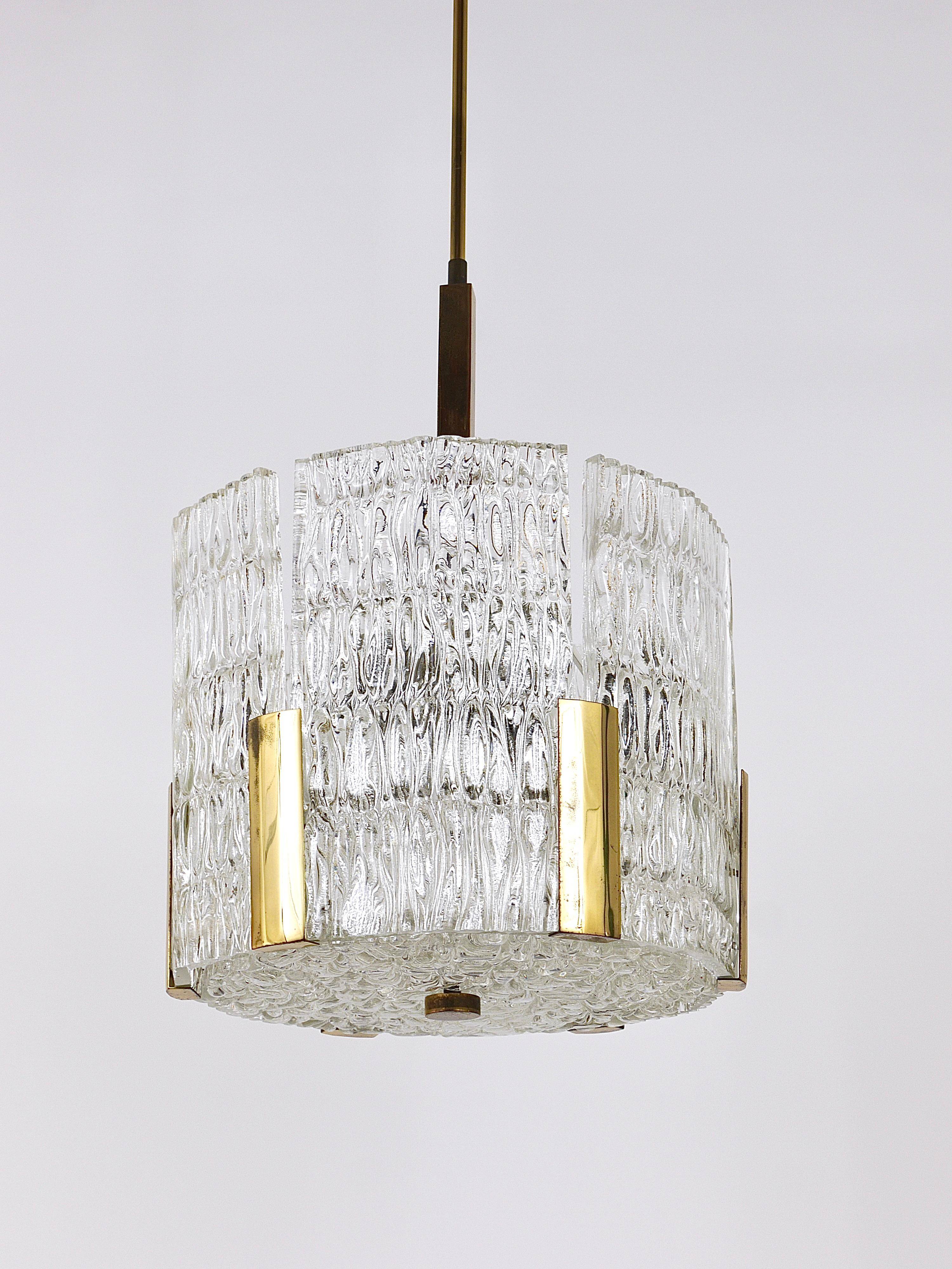 Kalmar Suspension Tambour Drum, Brass, Frosted Textured Glass, Austria, 1960s