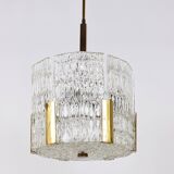 Kalmar Suspension Tambour Drum, Brass, Frosted Textured Glass, Austria, 1960s