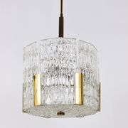 Kalmar Suspension Tambour Drum, Brass, Frosted Textured Glass, Austria, 1960s