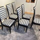Art Deco High Back Black Lacquered Dining Chairs, France, 1930s, Set of 6