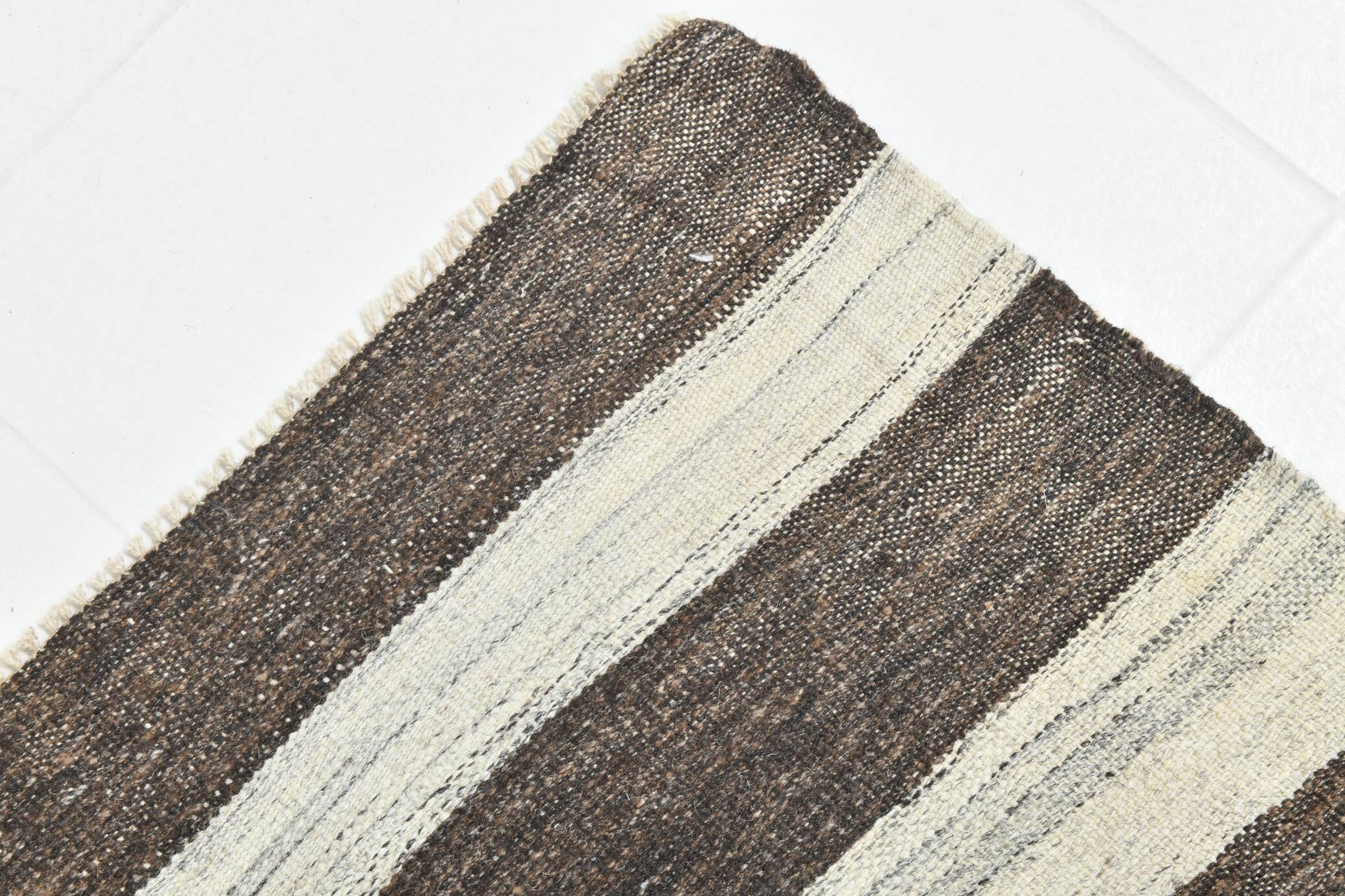 6x10 Brown & Beige Handmade Wool Kilim Rug, 195x324Cm