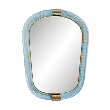 Miroir vénitien élégant en azur avec torciglione en verre de Murano.