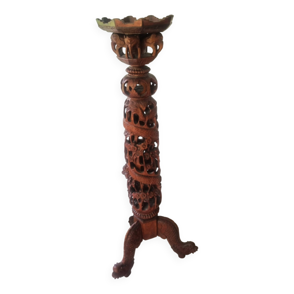 Colonne tripode en bois exotique, 1890