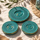 3 dessous-de-plat vintage en céramique turquoise à décor de poissons