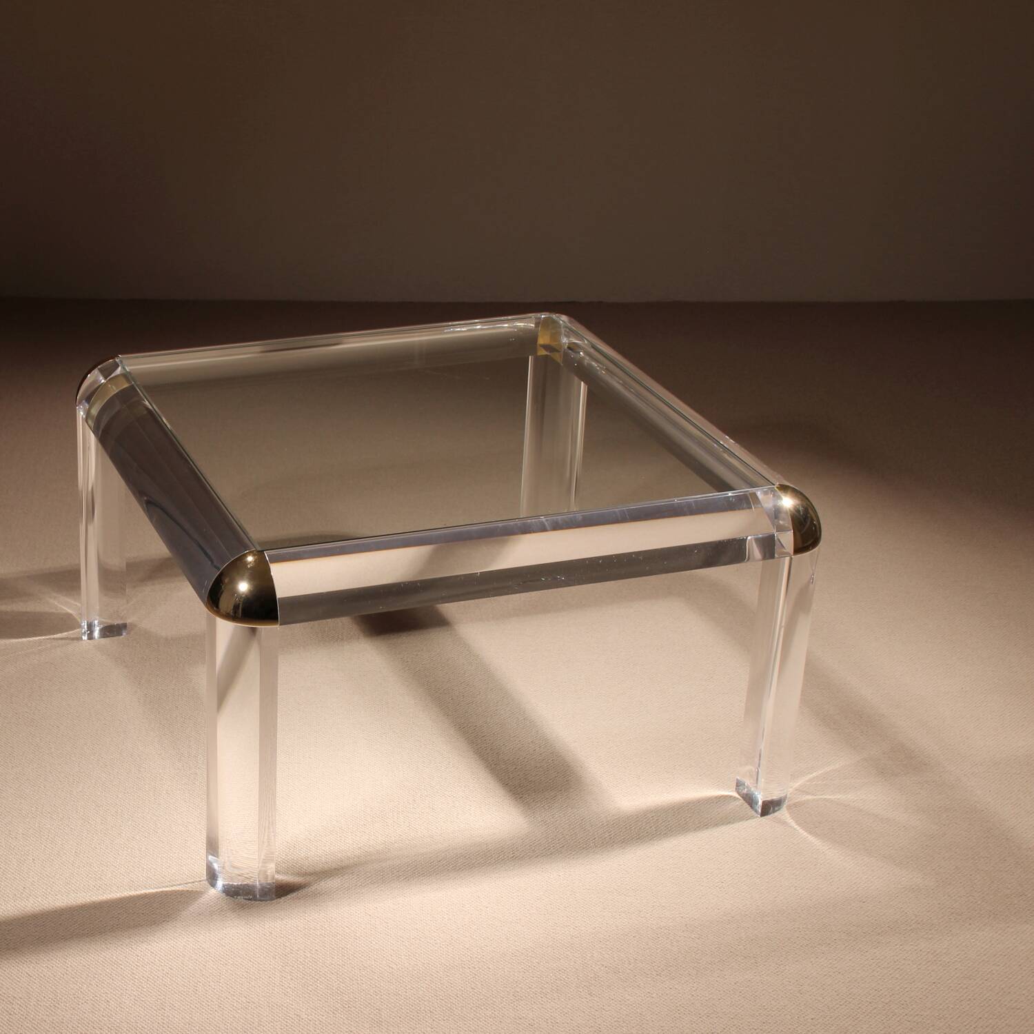 Square Lucite & Brass Coffee Table | Europe 1970s
