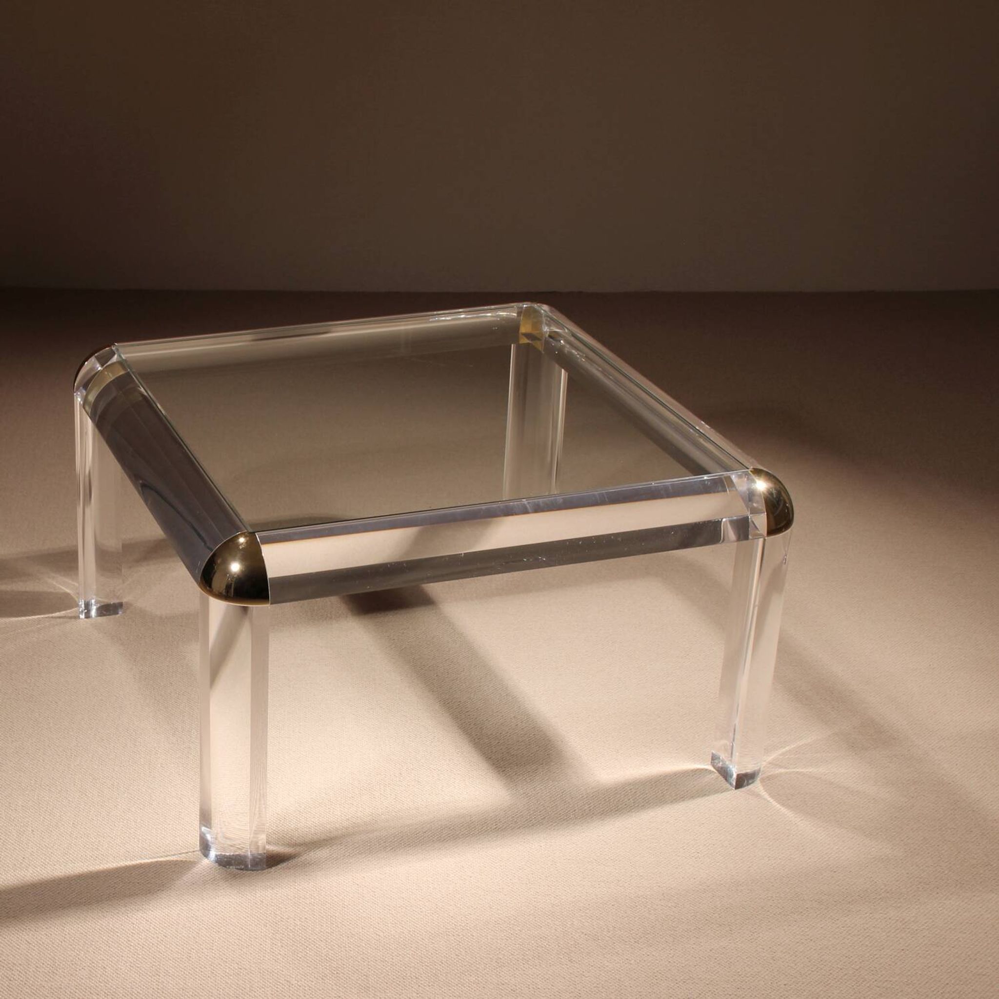 Square Lucite & Brass Coffee Table | Europe 1970s