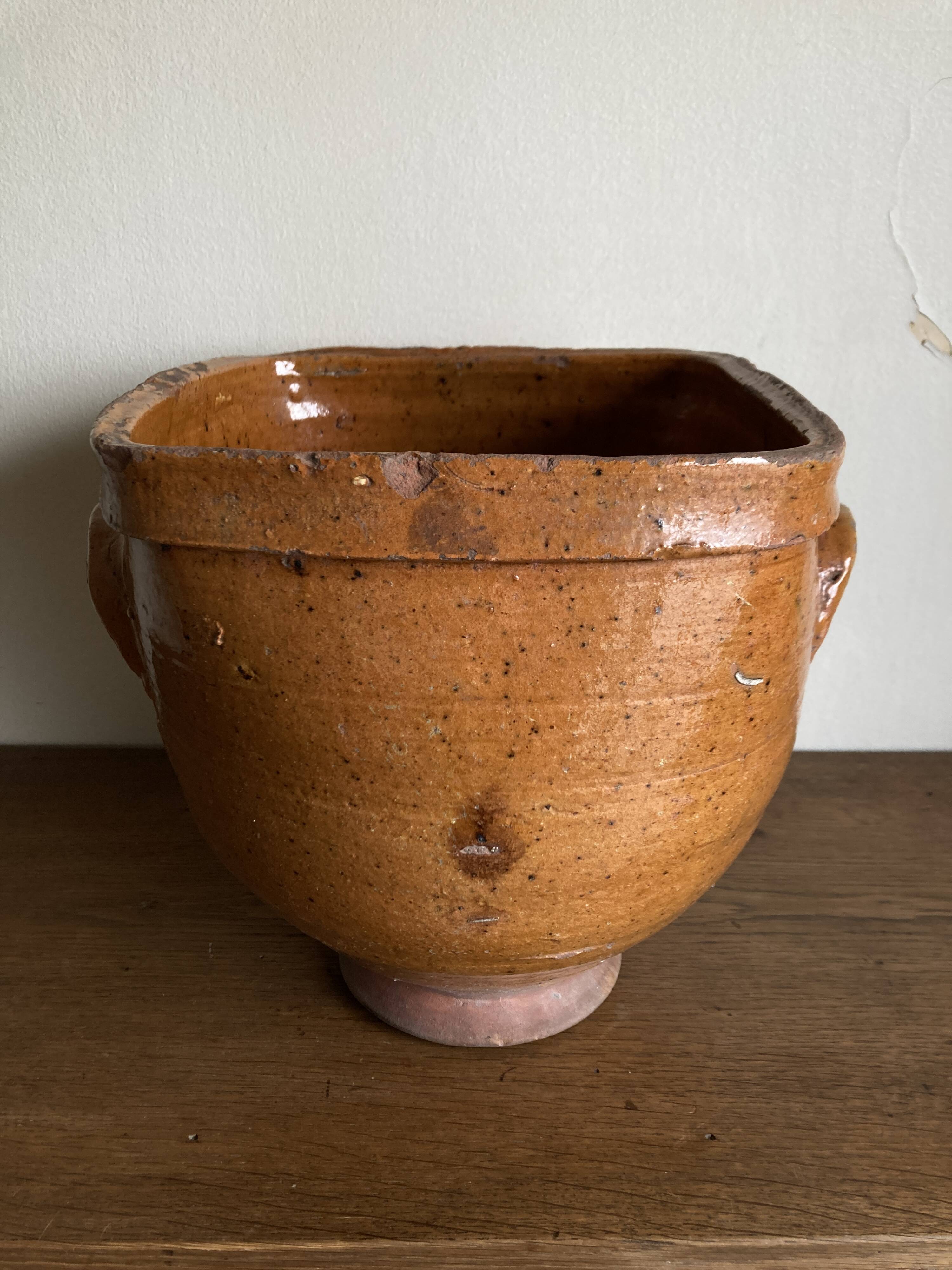 XXL glazed earthenware cache pot from the countryside, planter 1950