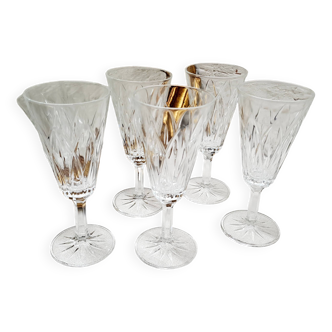 Set of 5 chiseled glass champagne flutes