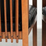 Black leather set of 4 Art Deco design dining chairs with armrests