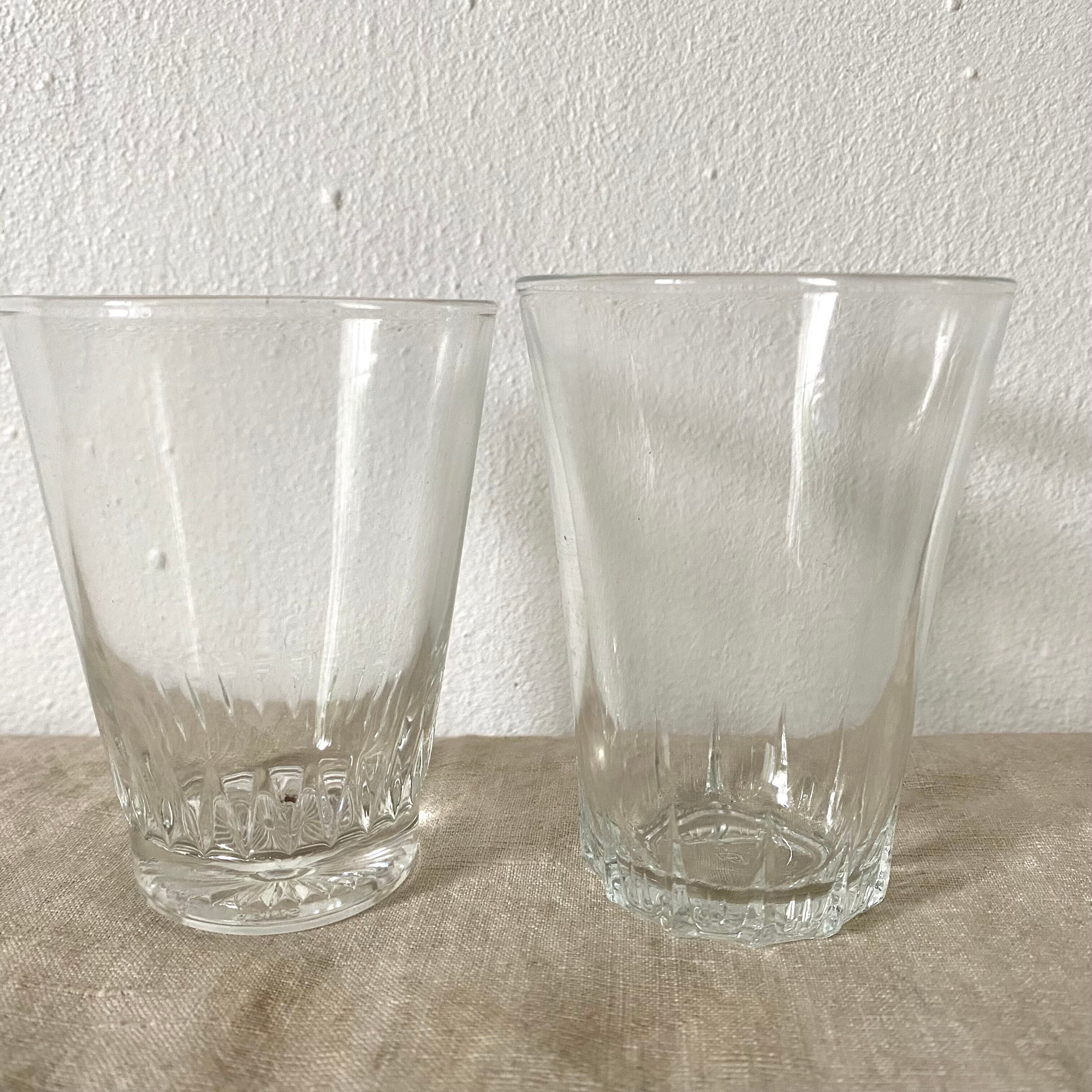 Mismatched vintage water glasses