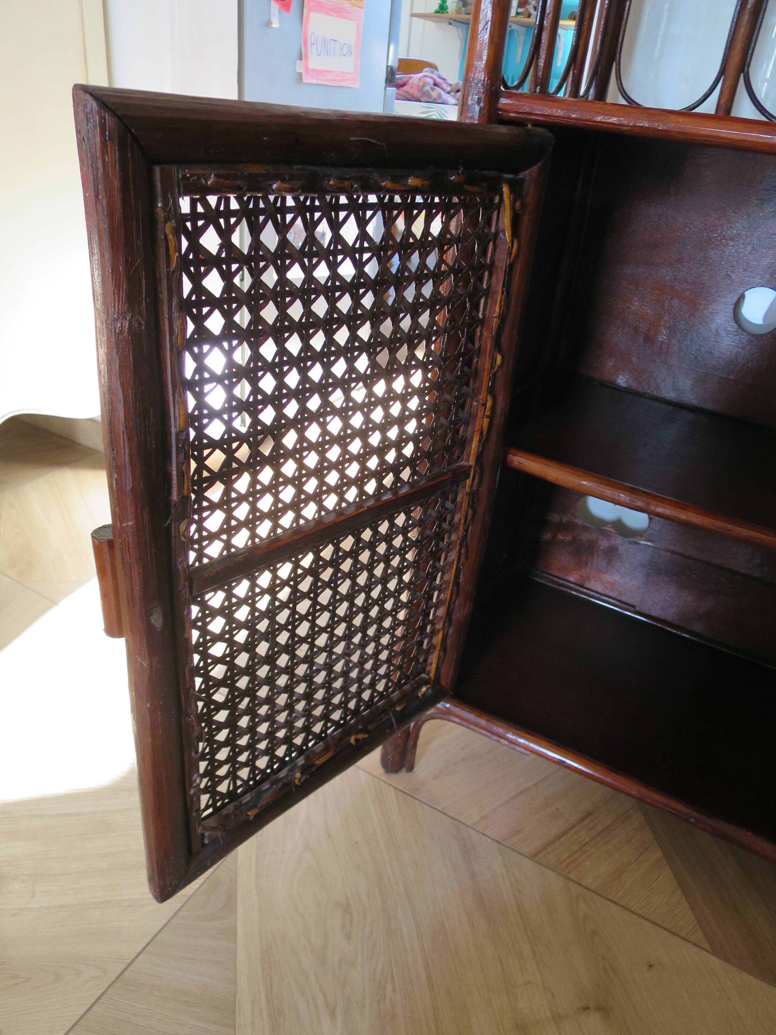 Support buffet bibus woven rattan 2 doors in caning - vintage 60s/70s