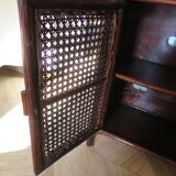 Support buffet bibus woven rattan 2 doors in caning - vintage 60s/70s