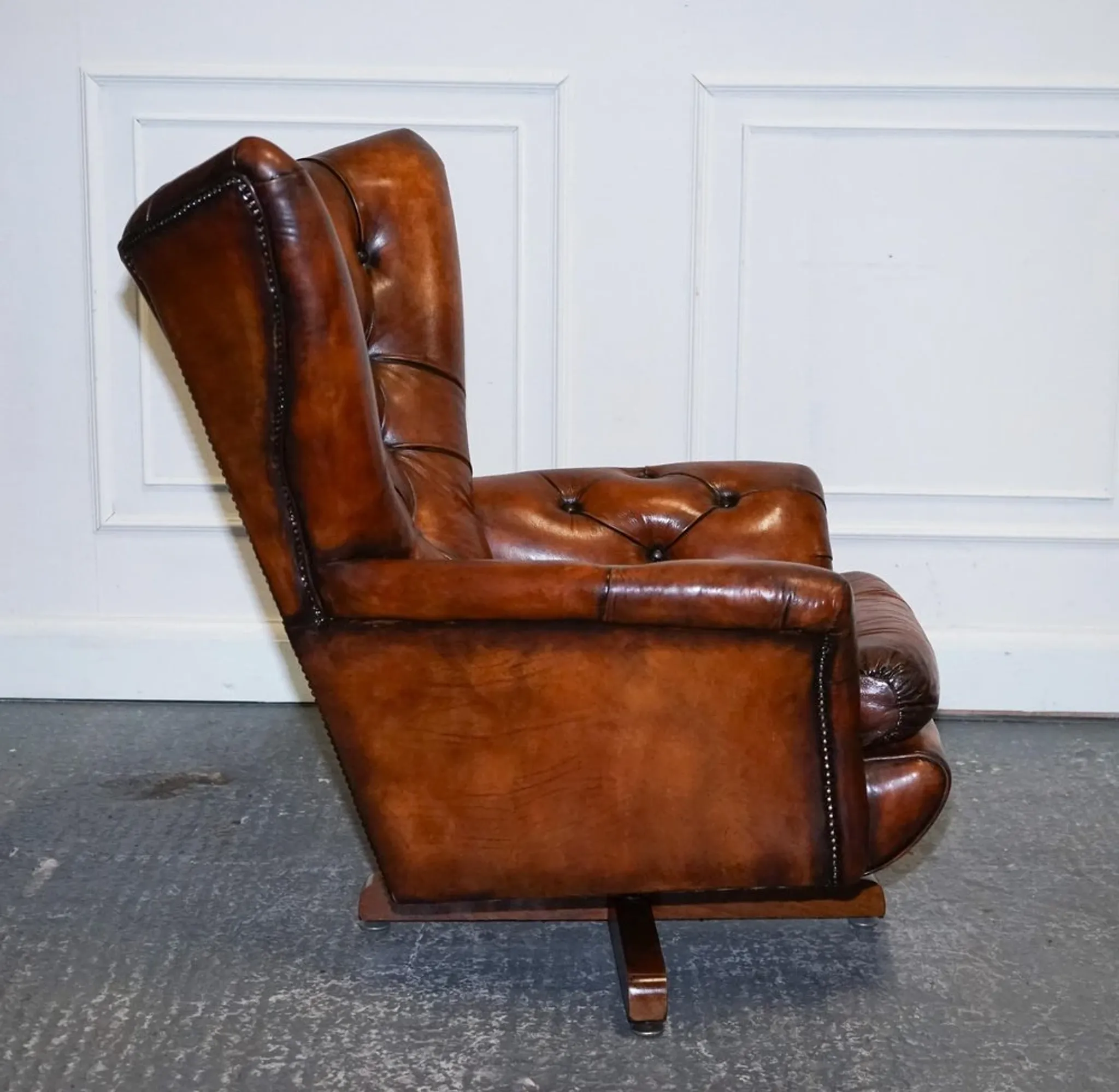 Vintage Brown Leather Armchair and Ottoman Set Hand-Dyed
