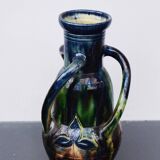 Art Nouveau Mini Vase Drip Glaze Faienceries Belgium with 3 Twisted Handles