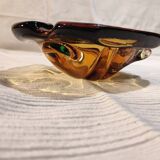 Murano green and yellow blown glass ashtray, 1970
