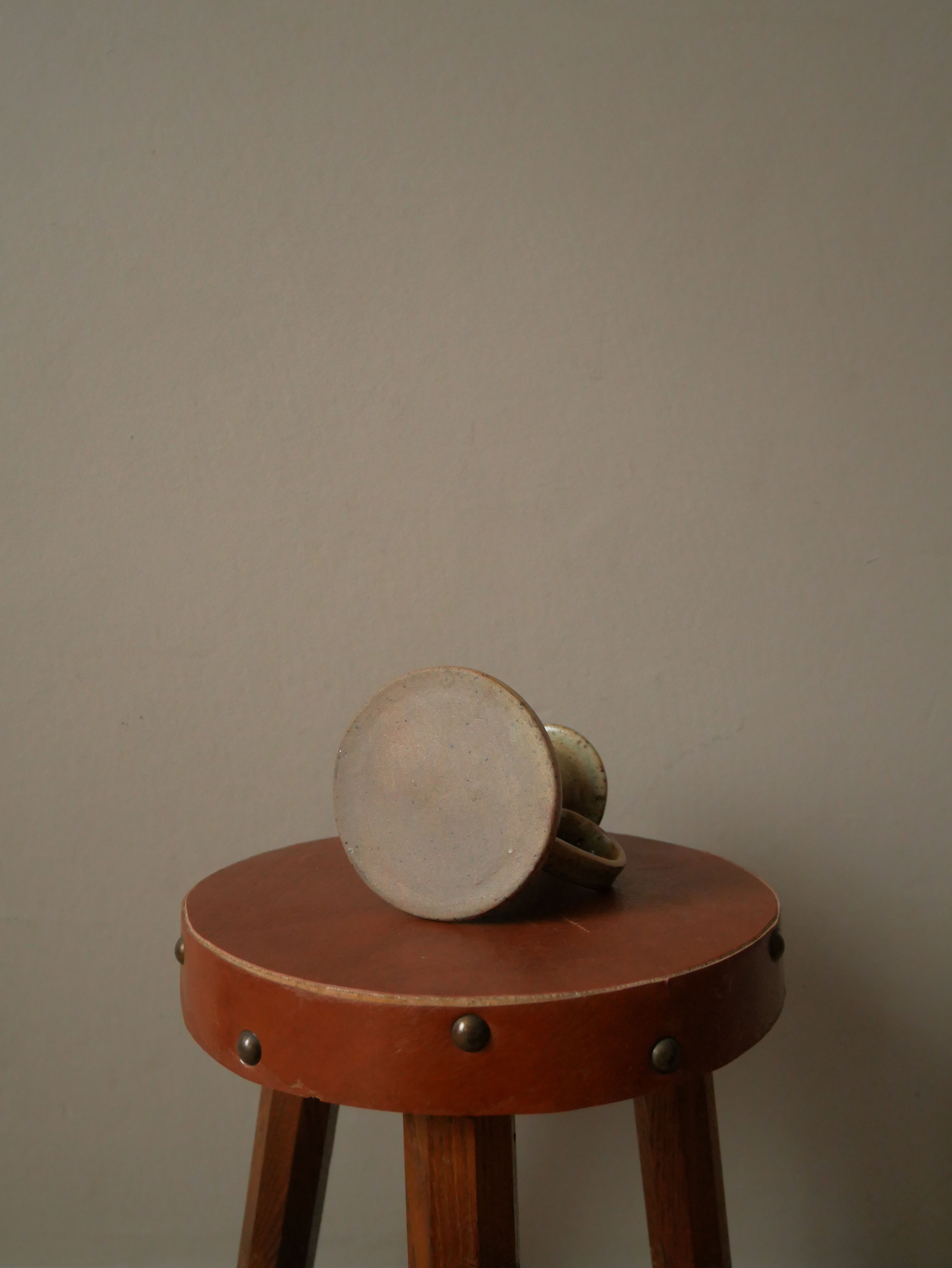 Vintage handheld stoneware candle holder, Scandinavian decorative object