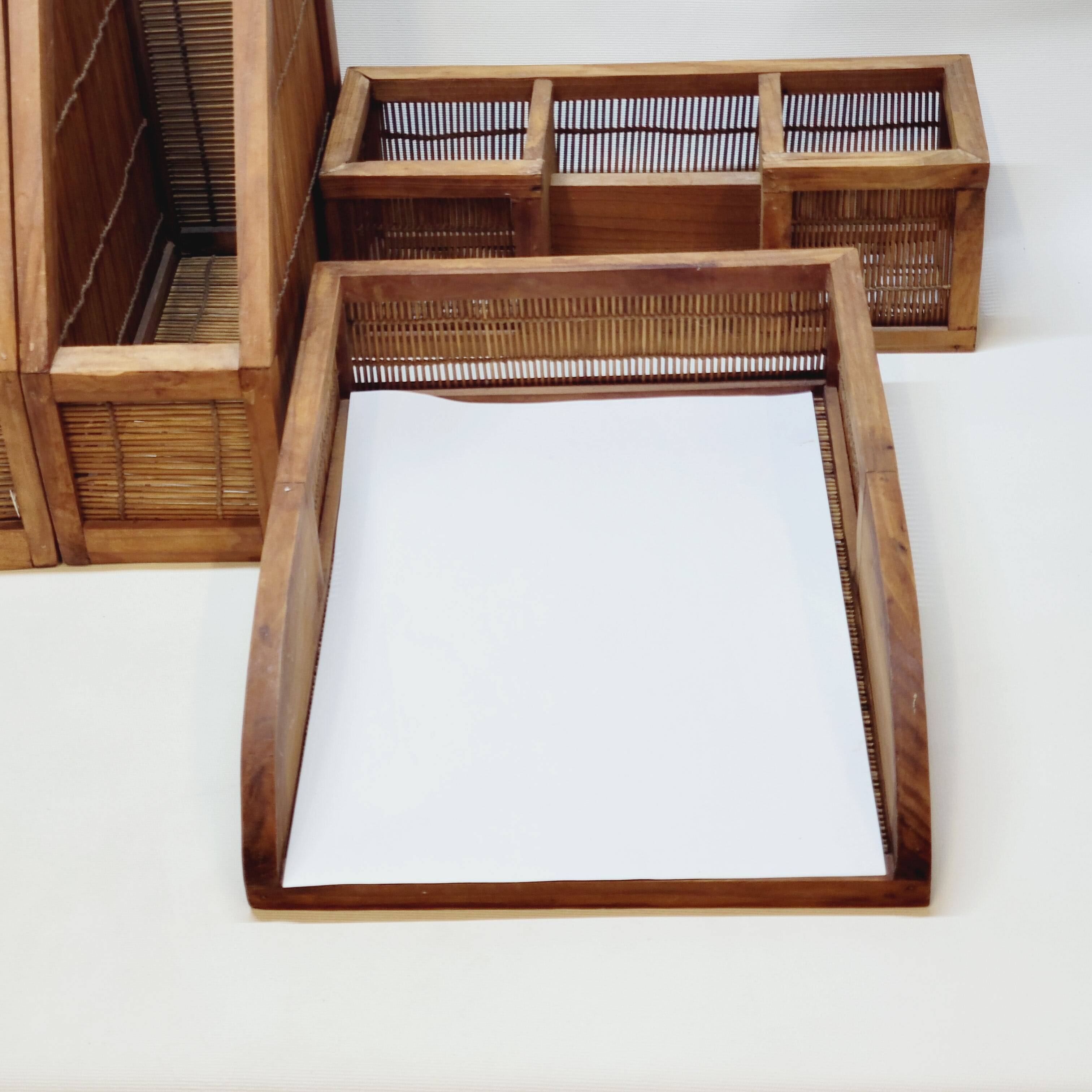 Set accessoires de bureau en bambou et bois scandinave organisateur porte stylo