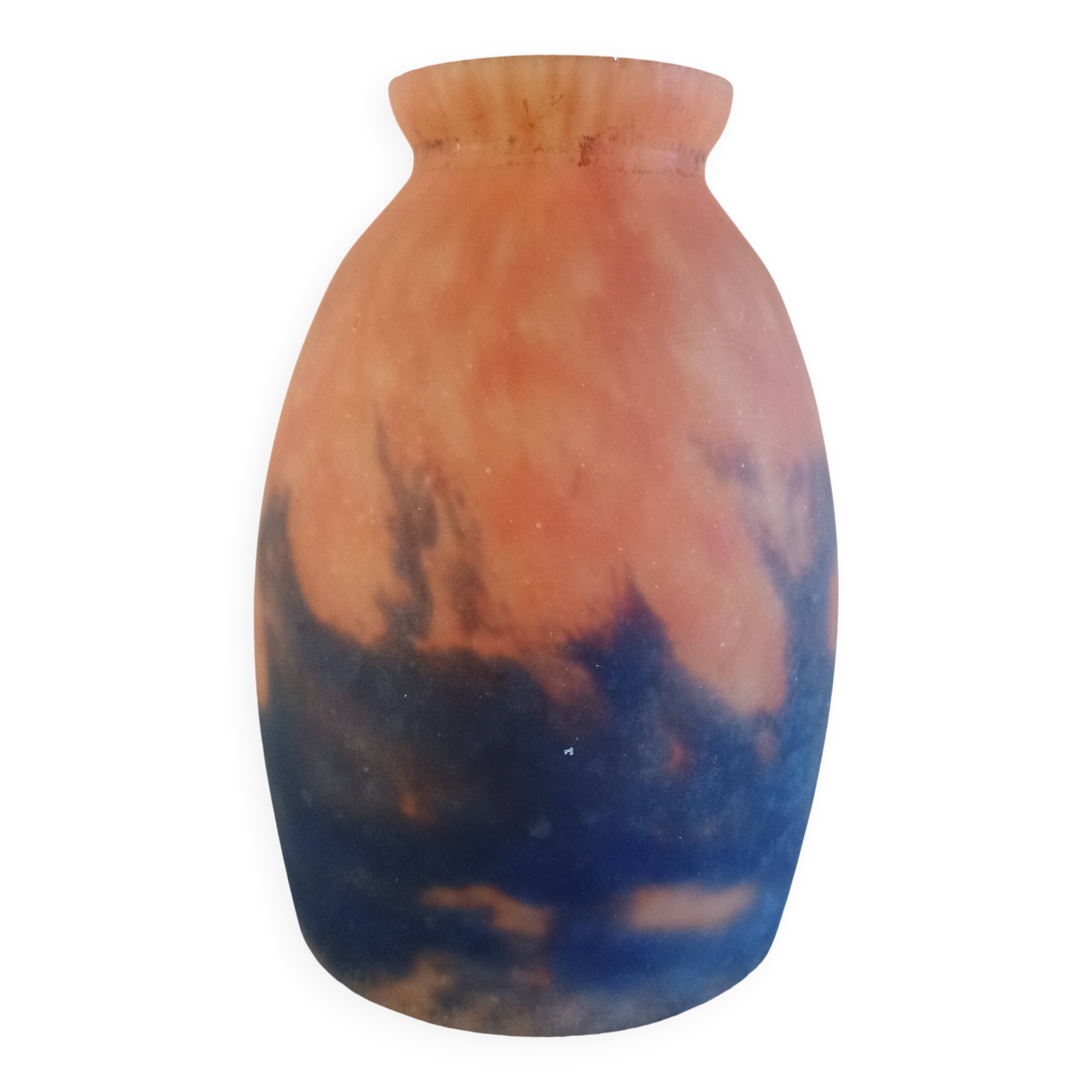 Tulip for chandelier or lamp - Orange blue purple marbled glass - Art Deco