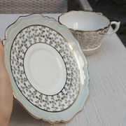 Duo of tea cups and saucers Limoges Lucien Michelaud - Green porcelain