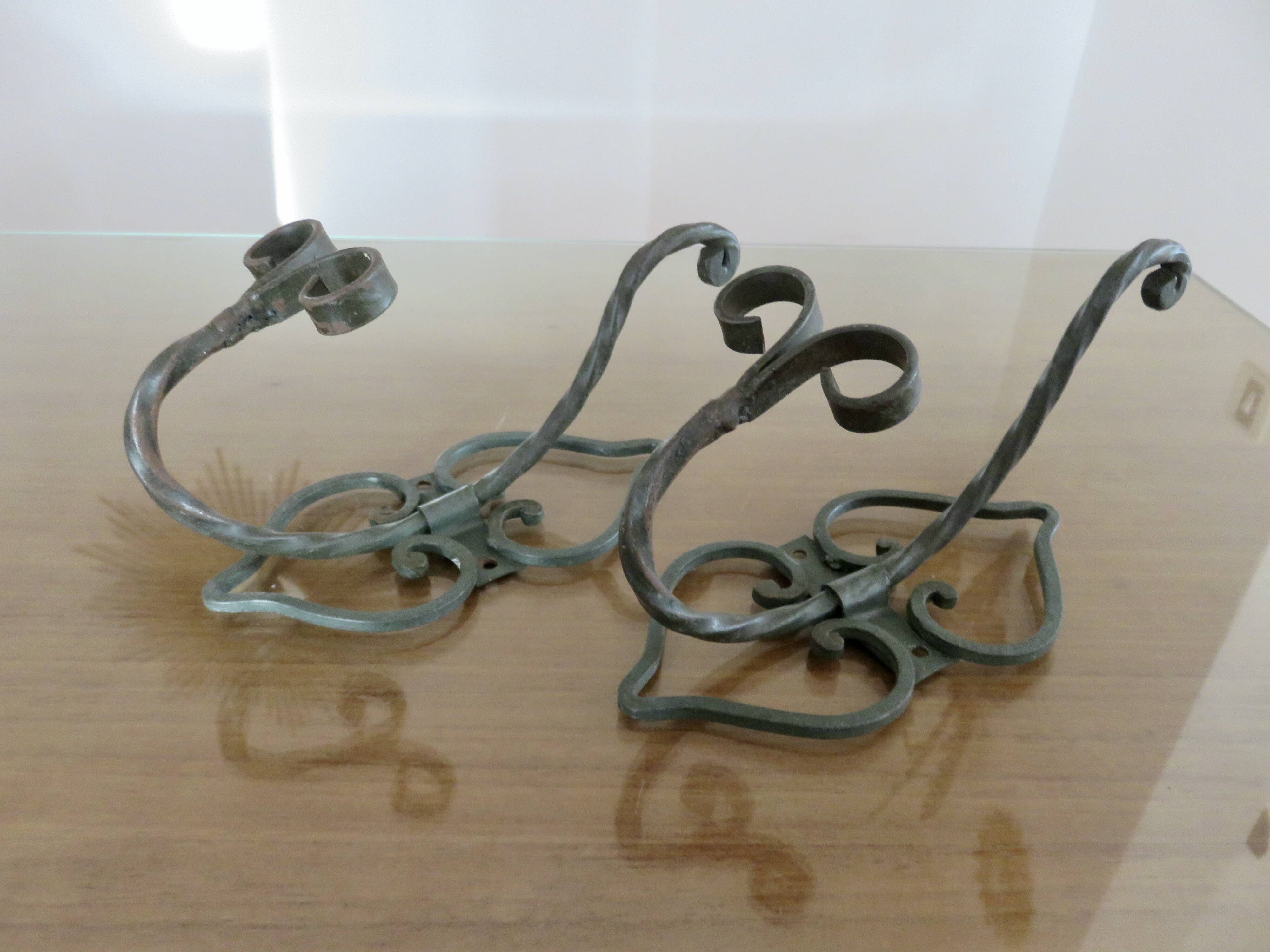 Pair of green lacquered wrought iron wall hooks, art deco, 1930s 40s
