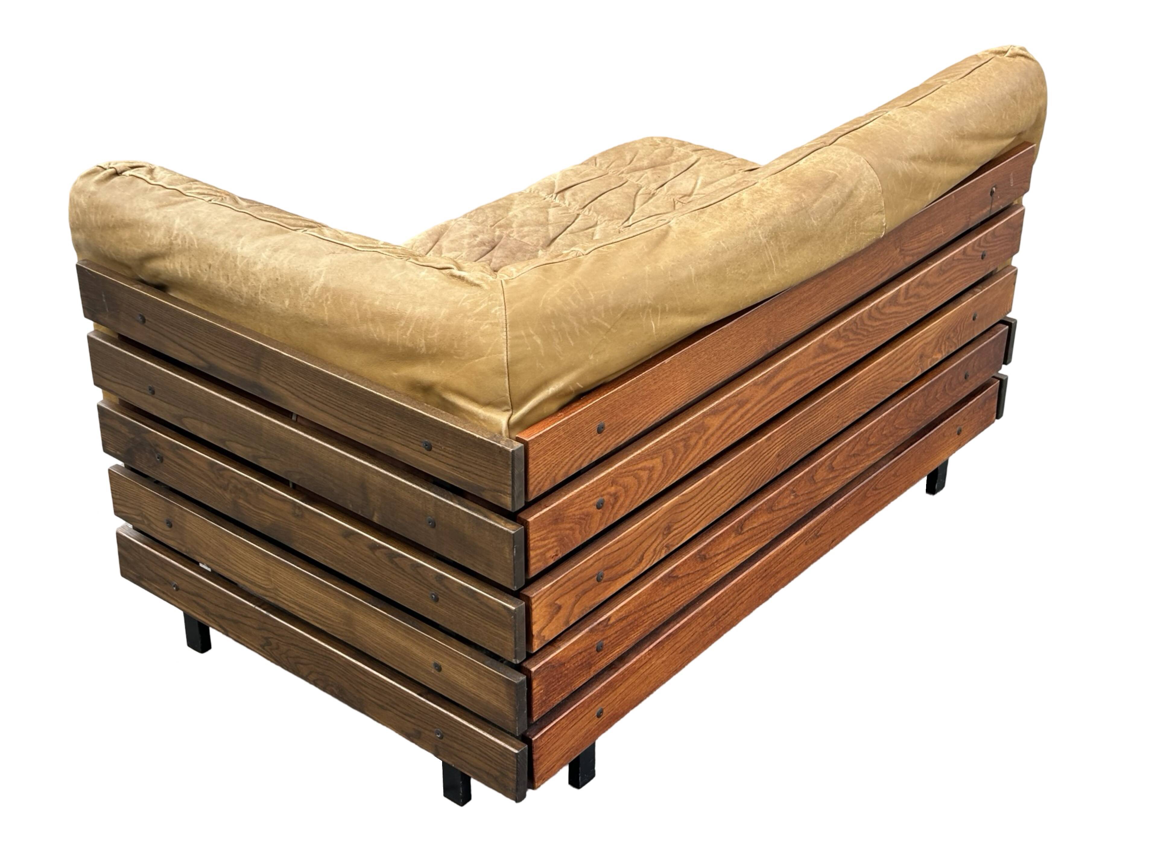 Canapé de salon Mid-Century en cuir cognac petit modèle