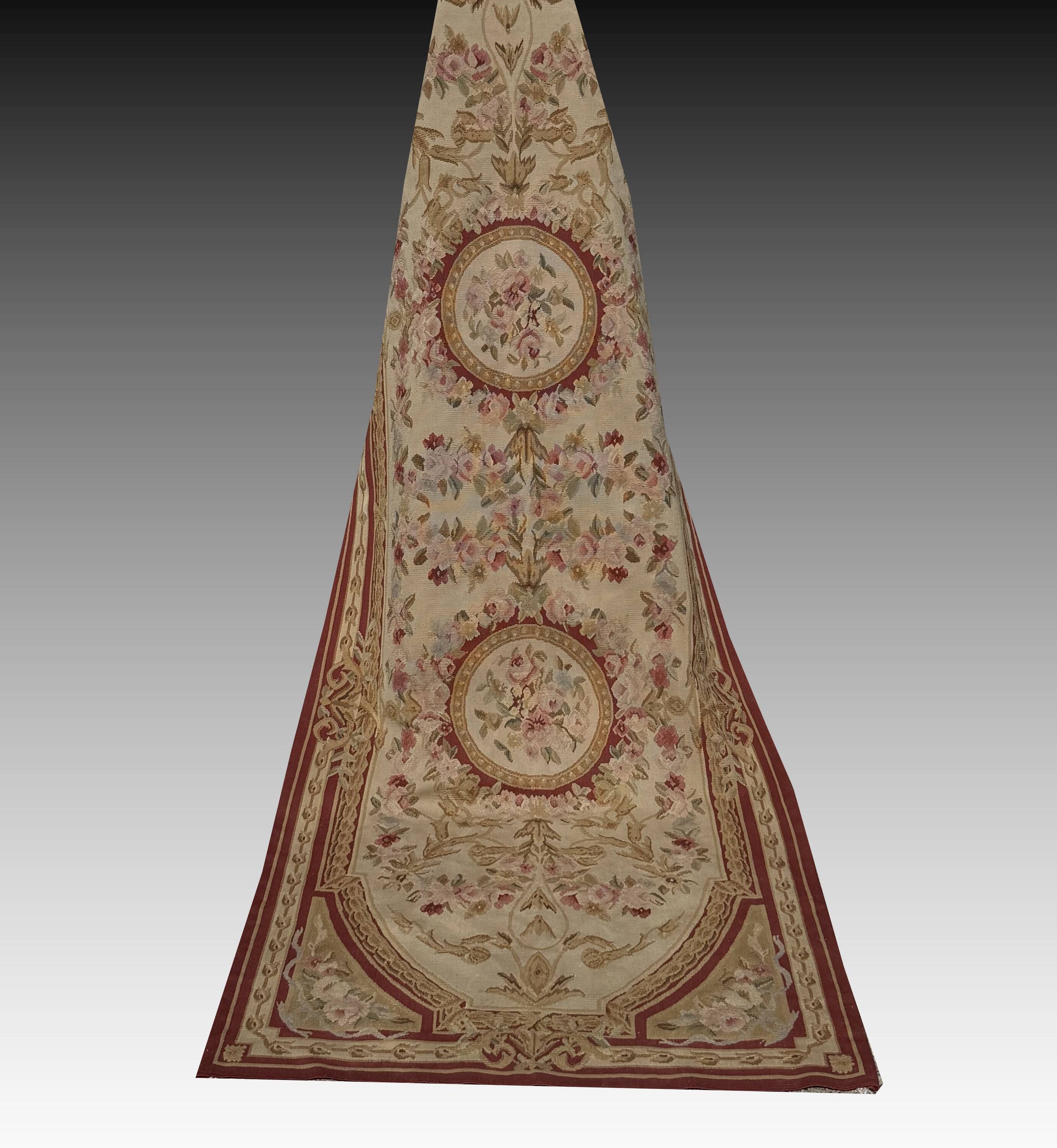 Aubusson style knotted pile rug – 2.45 x 0.90 metres –