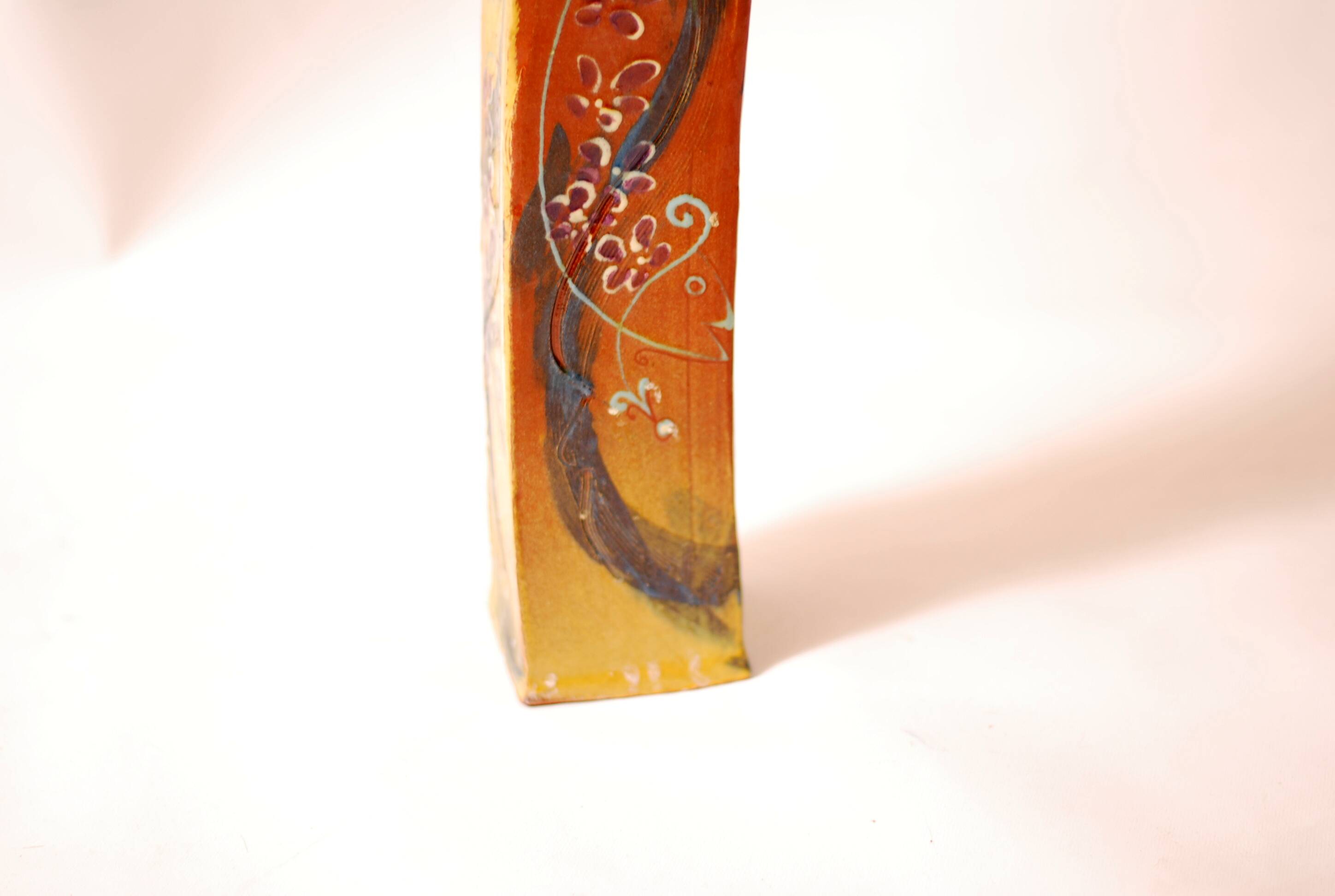 Studio terracotta vase, glazed, hand-painted 1970