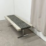 Vintage coffee table in chromed metal and ceramic