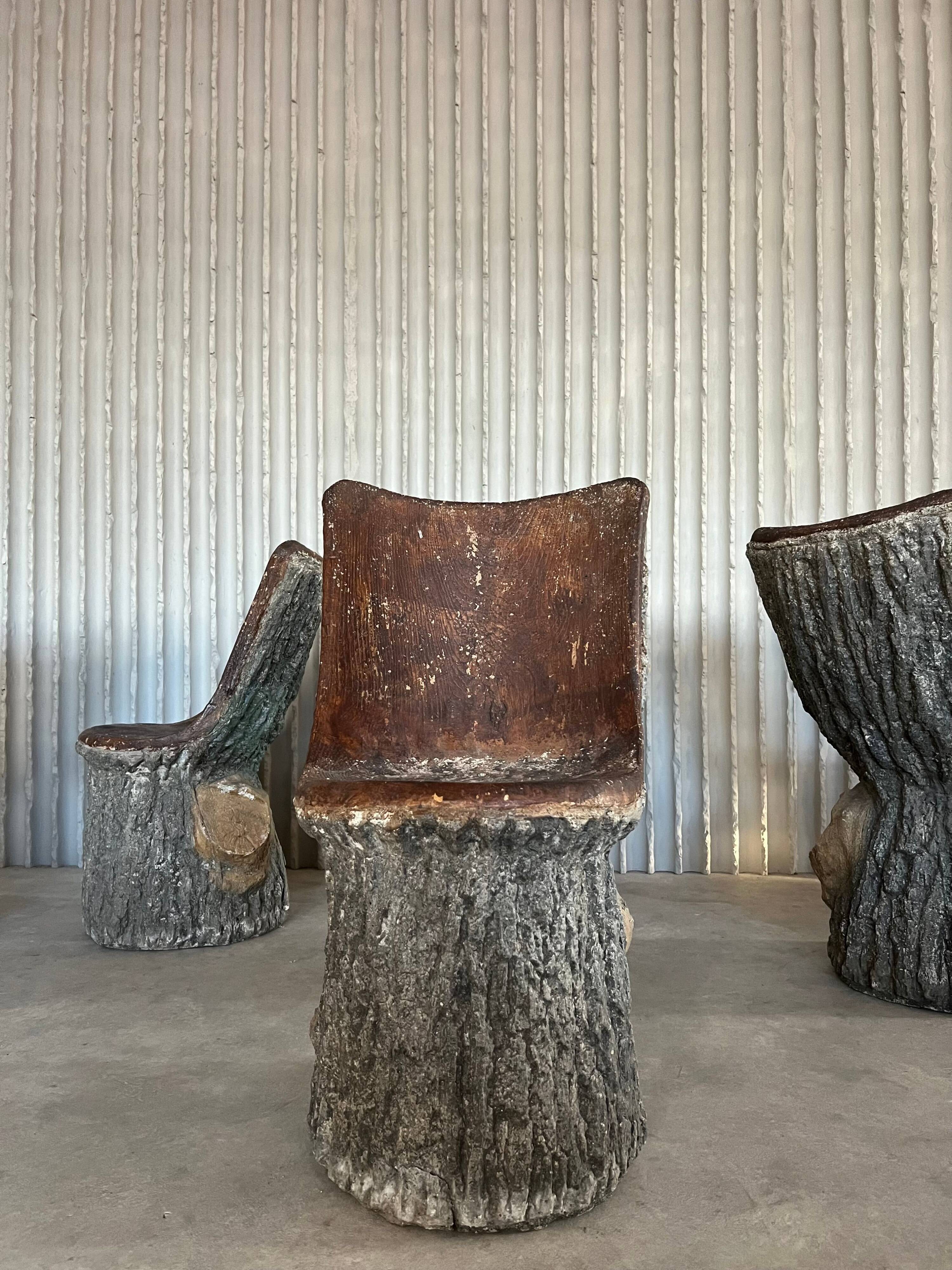 Italian faux bois concrete garden chairs