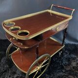 Rolling bar cart, bar trolley, bar rolling in varnished mahogany and brass