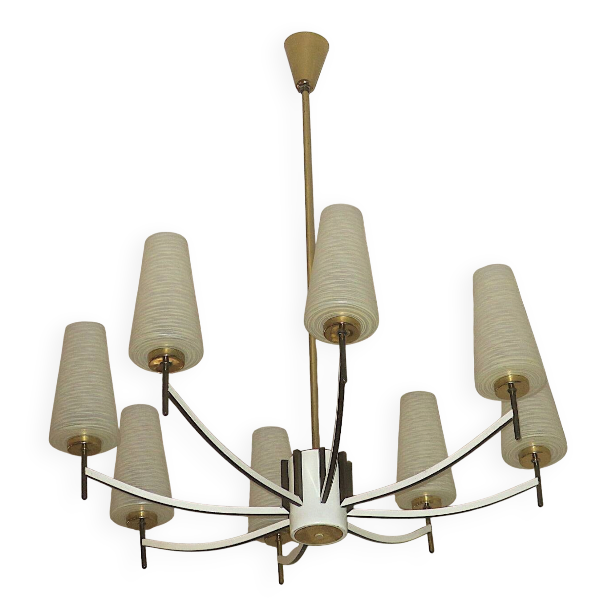 Italian brass and art glass chandelier, 1970s