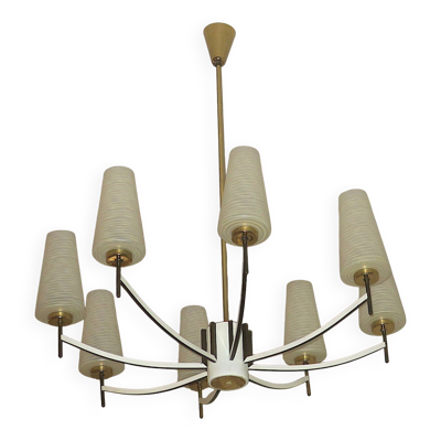 Chandelier en laiton italien et en verre artistique, années 1970