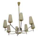 Italian brass and art glass chandelier, 1970s