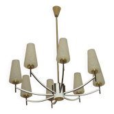 Italian brass and art glass chandelier, 1970s